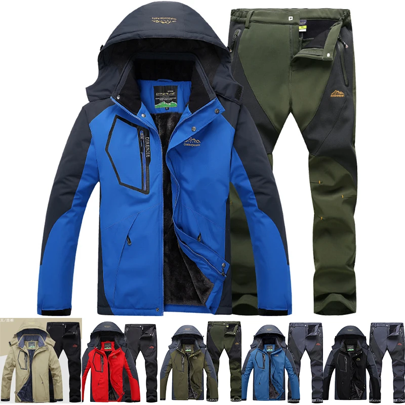 

2Pcs/Set Male Winter Fishing Hiking Jackets Outdoor Sports Suit Mens Jackets + Pants for Trekking Skiing Sportwear Windbreaker