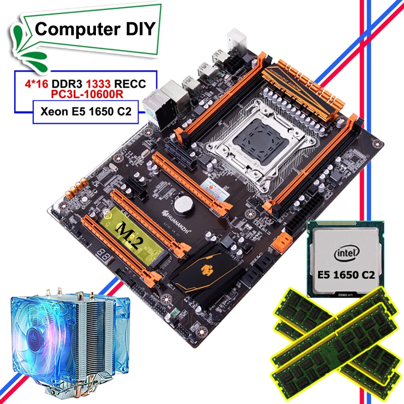 ^Cheap Discount motherboard bundle HUANANZHI deluxe X79 LGA2011 motherboard with M.2 CPU Xeon E5 1650 C2 with cooler RAM 64G(4*16G)