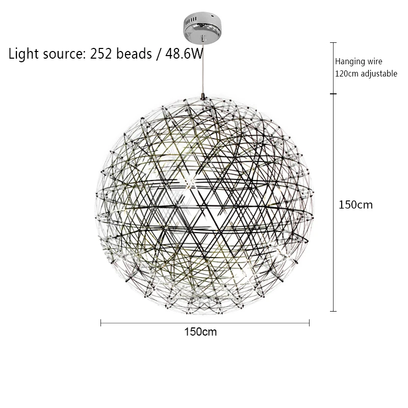 Современный из нержавеющей стали светодиодный подвесной светильник освещение Одуванчик шар подвеска лампа гостиная ресторан отель подвесной светильник - Цвет корпуса: 150cm 252 beads