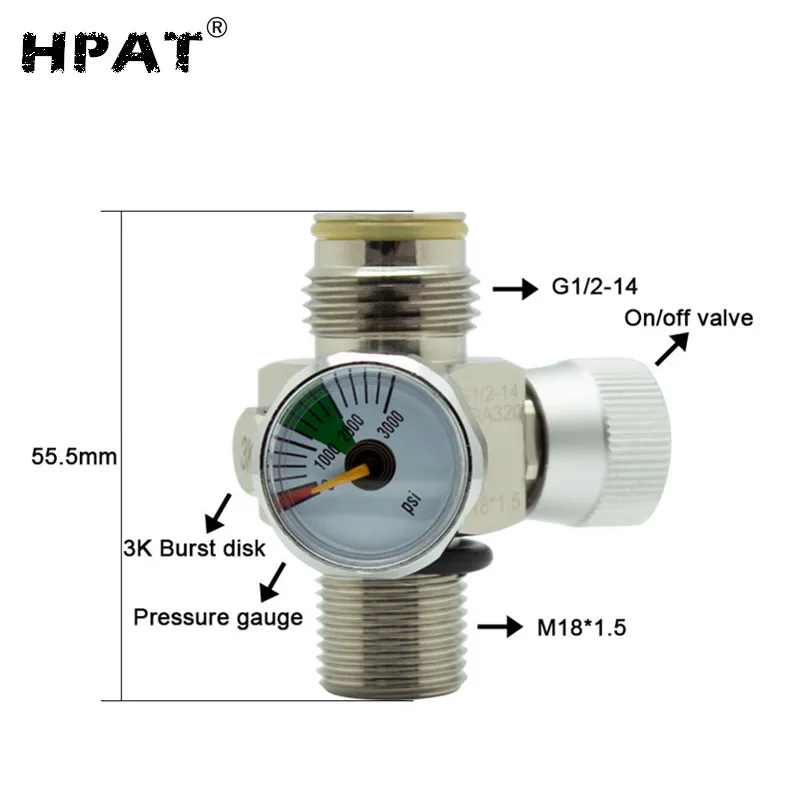 HPAT покрытием M18* 1,5 Пейнтбол вкл/выкл клапан с манометром 3000psi или заполнения Ниппель для CO2 ЦИЛИНДР