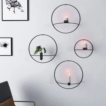 

Nordic Candlestick Geometric Circle Candle Holder Wall Mounted Metal Crafts Tea Light Flowerpot Home Decor for Wedding Party