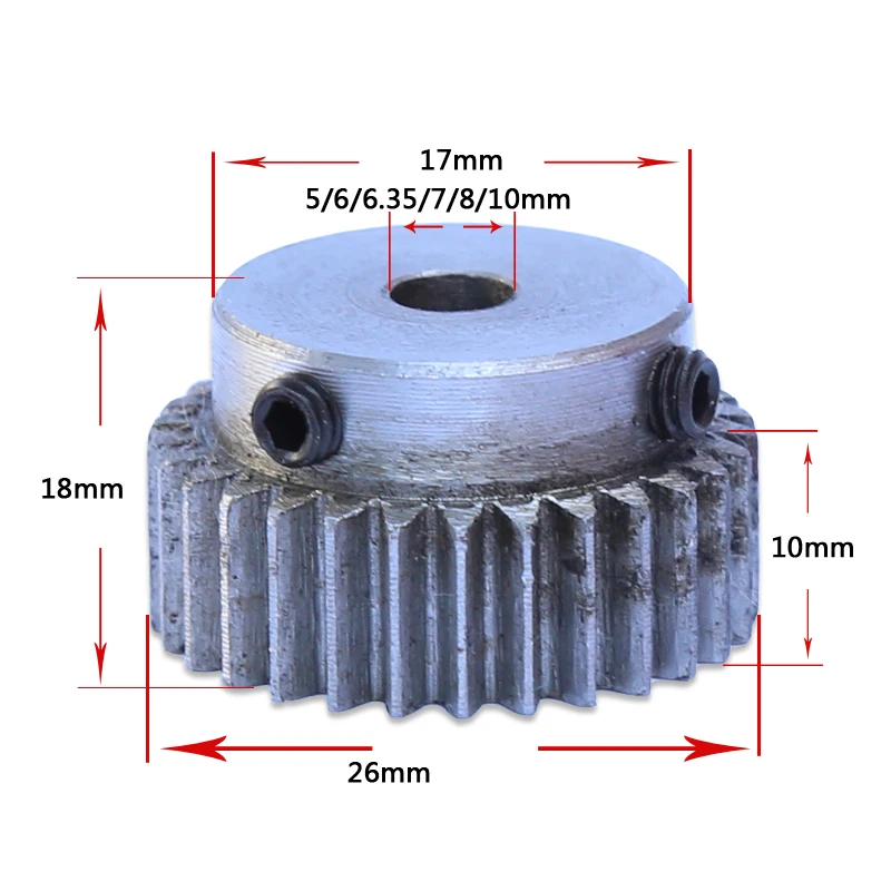 1M24teeth цилиндрическая шестерня материал низкоуглеродистая стальная шестеренка для двигателя внутреннего отверстия 5/6/6,35/7/8/10 мм Чистовая шестерня с верхней части винта