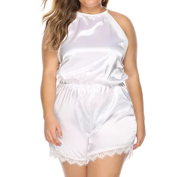 

Women Pajamas KLV Womens Sexy Plus Size Lace Nightgown Lingerie Siamese Pants Sleepwear Solid Color Sleepwear 8.24