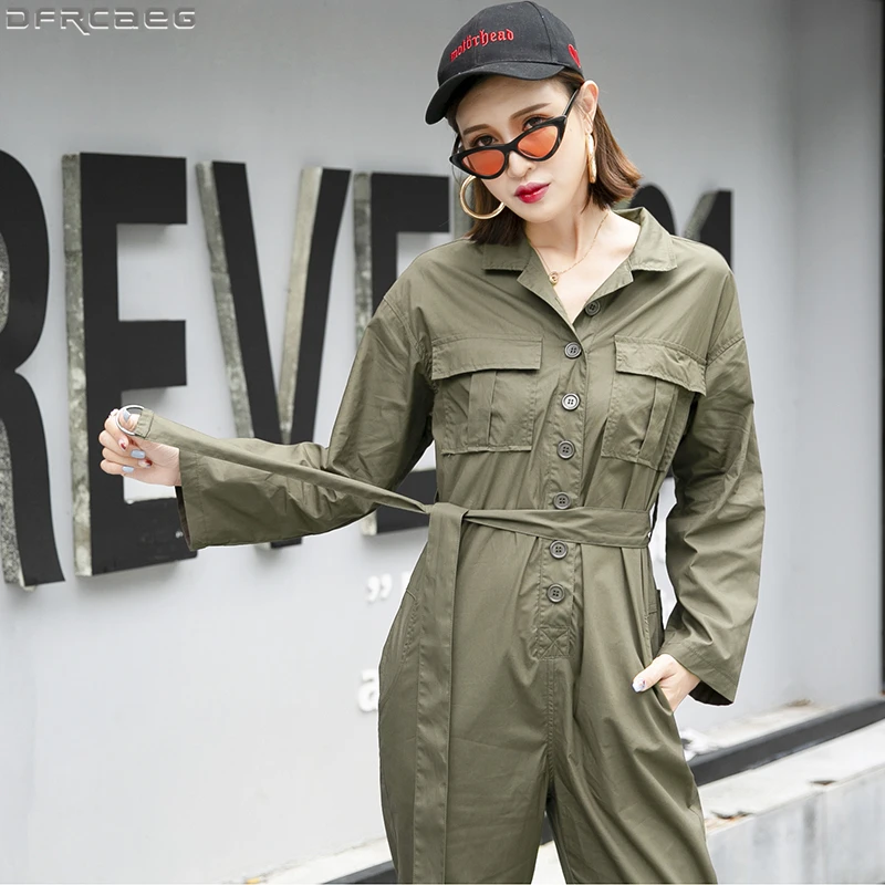 

Fashion Stretwear High Waist Rompers Womens Jumpsuit Spring Summer Loose Wide Leg Female Overalls With Belt Long Green Jumpsuits