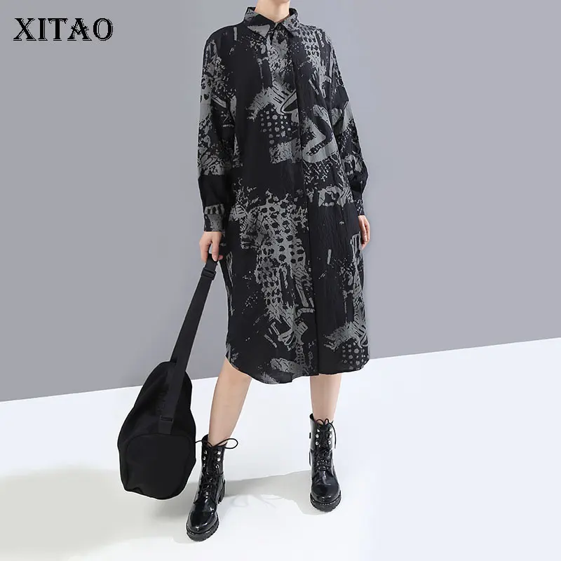 XITAO винтажное платье с принтом размера плюс 2019 зимнее Элегантное маленькое