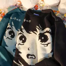 Japanese Harajuku Vintage Sweater Men 2021 Autumn Winter Women Cartoon Loose Knitted Sweater Hip Hop Streetwear Couple Pullovers