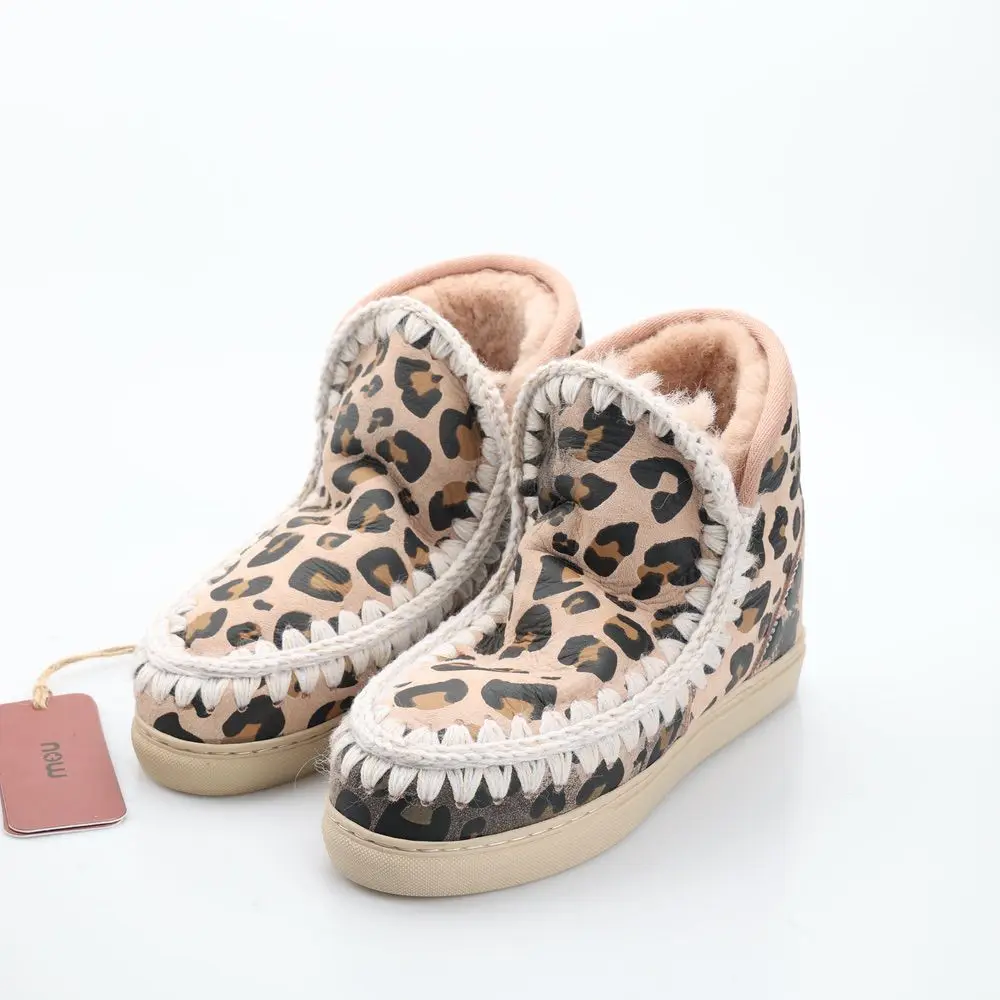 MOU SKIMO-Botas de nieve con estampado de leopardo, calzado deportivo,  interior elevado, cálido, piel de oveja integrada - AliExpress Calzado