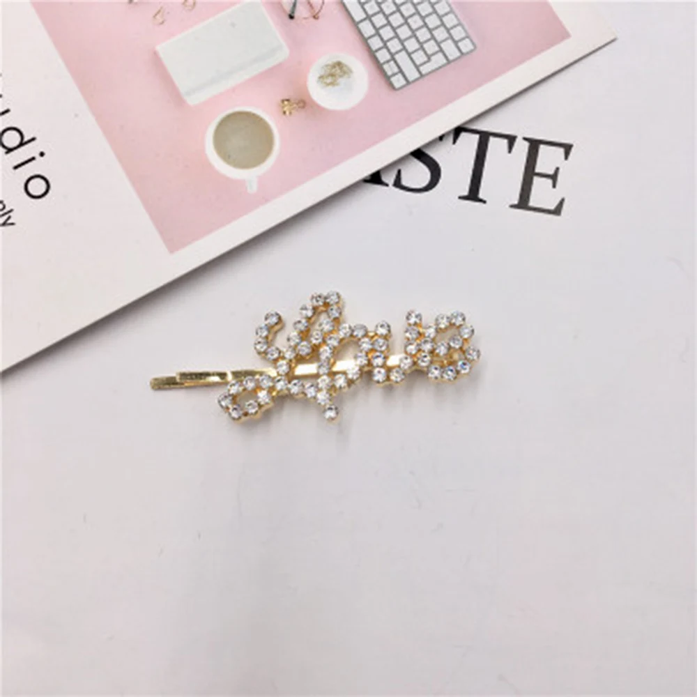 New Hairpins Crystal Shiny Rhinestones Word Letters Hair Clips Women Styling Tool Hairgrip Diamond Hair Accessories Clips Clamp