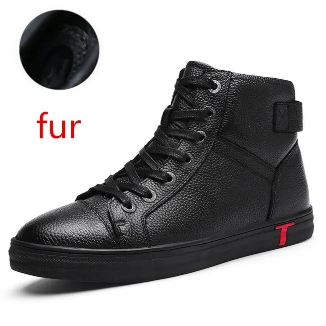 black fur Мужские ботинки; ботильоны из натуральной кожи; повседневные ботинки из коровьей кожи высокого качества на шнуровке; сезон осень-зима; мужская обувь - Цвет: black fur