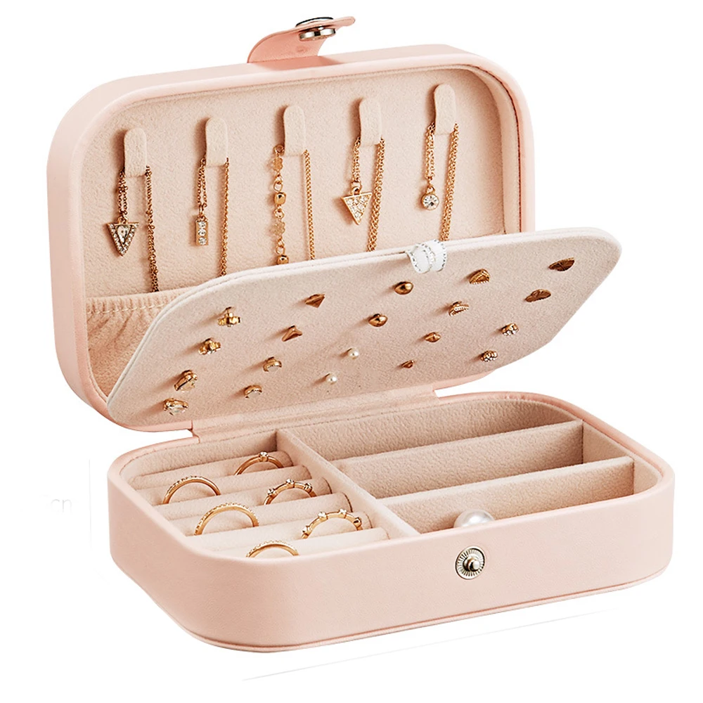 

Lady PU Leather Jewelry Box Storage Box Ring Display Case Portable Jewelry Organizer for Necklaces Joyeros Organizador De Joyas