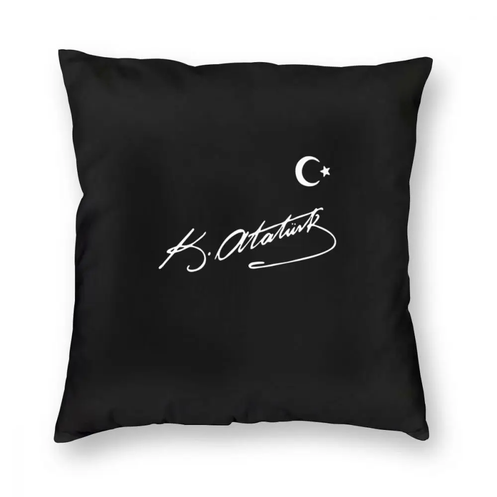 

Ataturk Signature With Turkish Flag Square Pillow Case Polyester Cushions for Sofa Turkey Fashion Cushion Covers