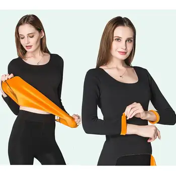 

Thermal Clothing for Women Winter Underwear O-neck Basic for Thermos Tops Long Sleeve Single Layer Velvet Female Second Skin 3XL