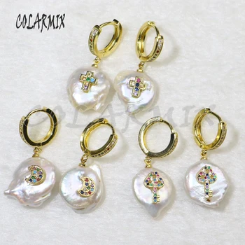 

5 pairs natural pearl earrings hook earrings dangle earrings natural pearl with crystal beads accessories for women 7189
