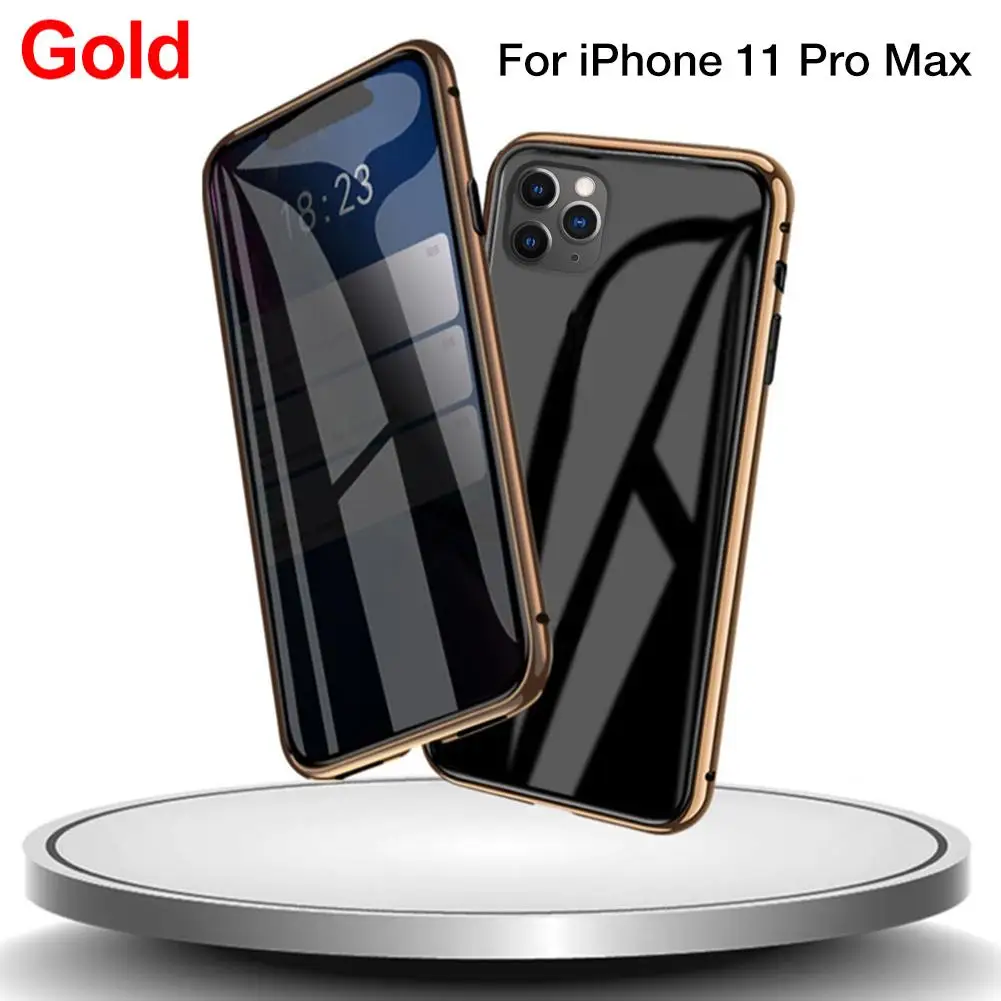 Для IPhone 11 Pro Max Магнитная Адсорбция анти-Открытый чехол для телефона металлический оправа закаленное стекло чехол пленка предотвращает подмышки - Цвет: F