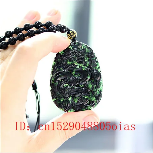

Natural Black Green Jade Chinese Dragon Pendant Beads Necklace Charm Jewelry Fashion Accessories Carved Amulet Gifts for Men Her