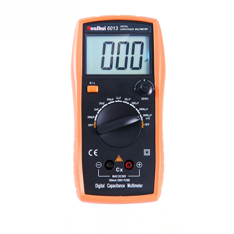 

RuoShui 6013 High-precision Digital Capacitance Meter Handheld LCR Tester Manual Range 2000 counts Capacitor Tester 20000uF
