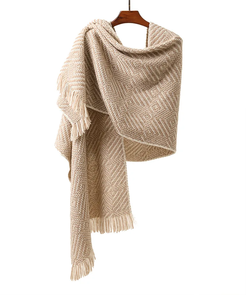 Naizaiga Cashmere Yarn-dyed warm color cloak beige camel solid color matching pure blanket shawl female scarf,SN256