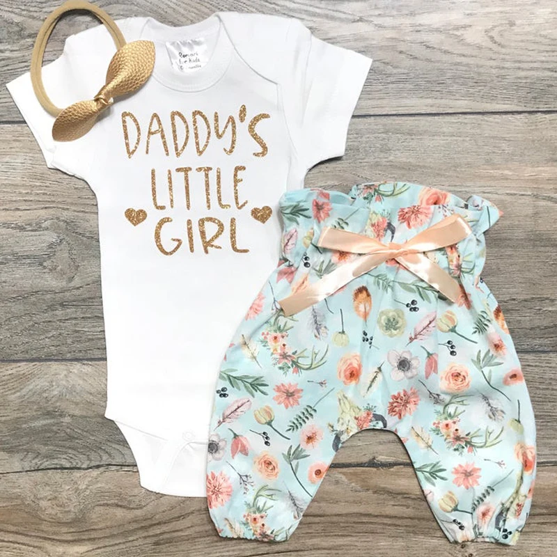 Emmababy милая детская одежда для маленьких девочек с длинными/короткий рукав с принтом букв, топы + длинные брюки с цветочным принтом наряды