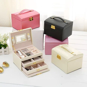 

Large Jewelry Storage Box Packaging Display Box Earring Ring Necklace with Mirror Watch Jewelry Organizer Carrying Cases