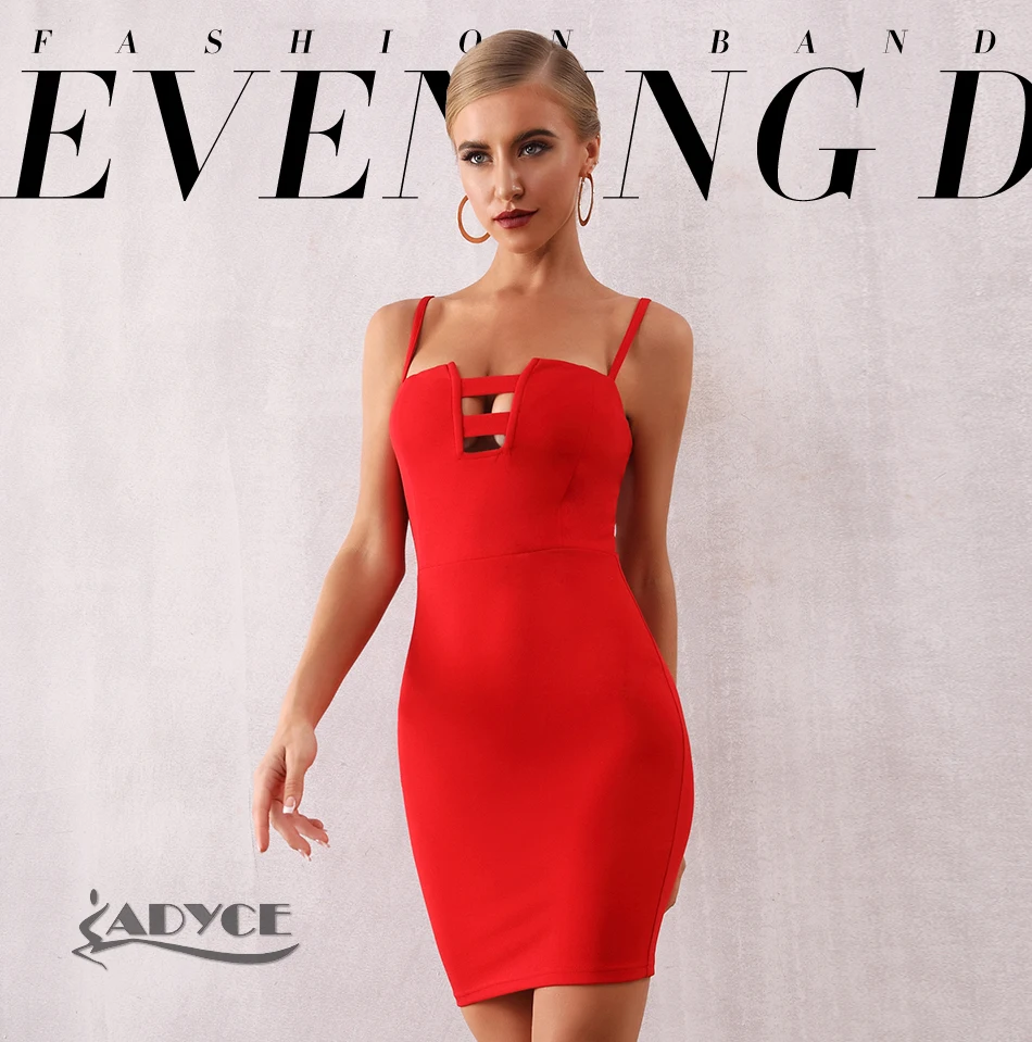 Adyce новое летнее Красное Облегающее Бандажное платье для женщин Vestido элегантный, на бретельках выдалбливают мини-Клубные вечерние платья знаменитостей