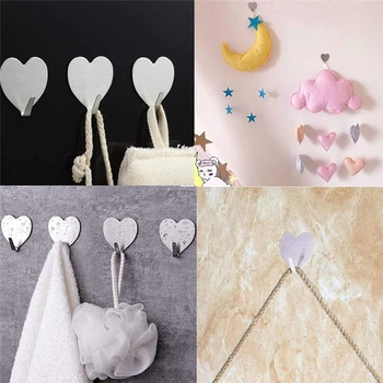 

10PCS/pack Convenient Children Room Door Hook Stainless Steel Clean Adhesive Wall Heart Shape Hook Decorative Accessories