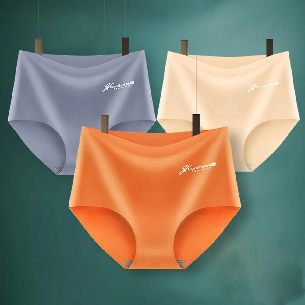 Women Smooth Fabric Seamless Stretchy Breathable Letter Print Solid Color Underwear Briefswomen