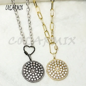 

2 Pcs Round Zircon pendant necklace Crystal stone necklace wholesale jewelry Chain necklace gift for lady 503374