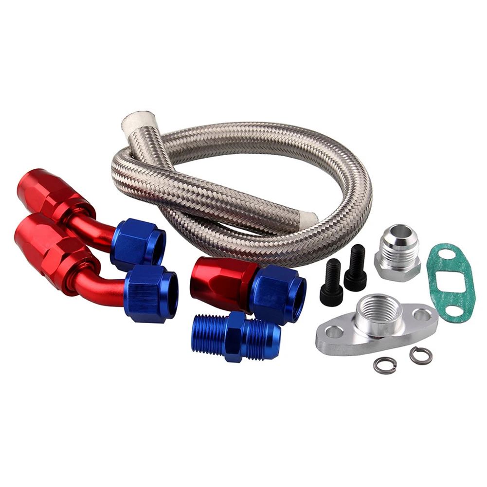 

Oil Drain Line Kit Braided Universal Adapter Metal Durable Turbo Assorted Hose Fitting Car Tube For T3 T4 T04E