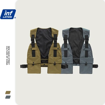 

INFLATION Men Utility Gilet In Black And Khaki Men's Utility Pack Gilet Polyester Streetwear Style Cargo Men Gilet 2056S20