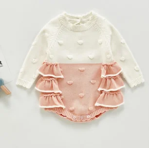 

Autumn Winter Girls Knitted Overalls lace Infant 0-3Yrs Kid Baby Girl Knitted Clothes Cotton Romper Jumpsuit Outfits Princess