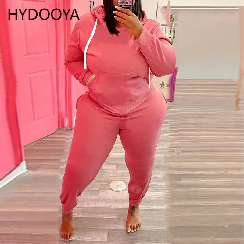 Plus Size 2 Two Piece Sets Women Clothing Full Sleeve Hooded Hoodie+sporty Jogger Sweatpant Casual Outfit Dropshipping Wholesale