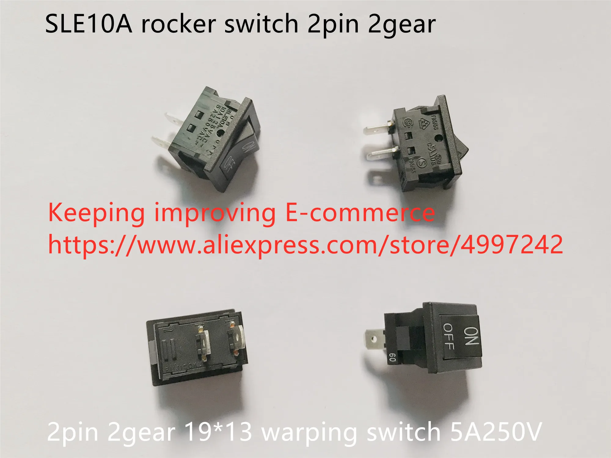 

Original new 100% SLE10A rocker switch 2pin 2gear 19*13 warping switch 5A250V