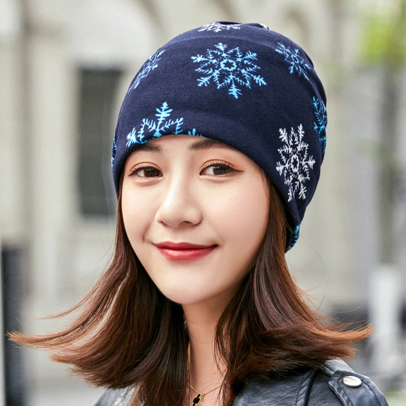 Longkeader, роскошные брендовые зимние шапки для женщин, головной убор, шапка со снежинками, шарф, шапка s Gorros mujer - Цвет: Navy