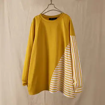 

2020 Vintage Loose Tunic Tops Stripe Patchwork Shirts Plus Size Women Casual Long Sleeve Blouses O Neck Fashion Blusas Chemise 7