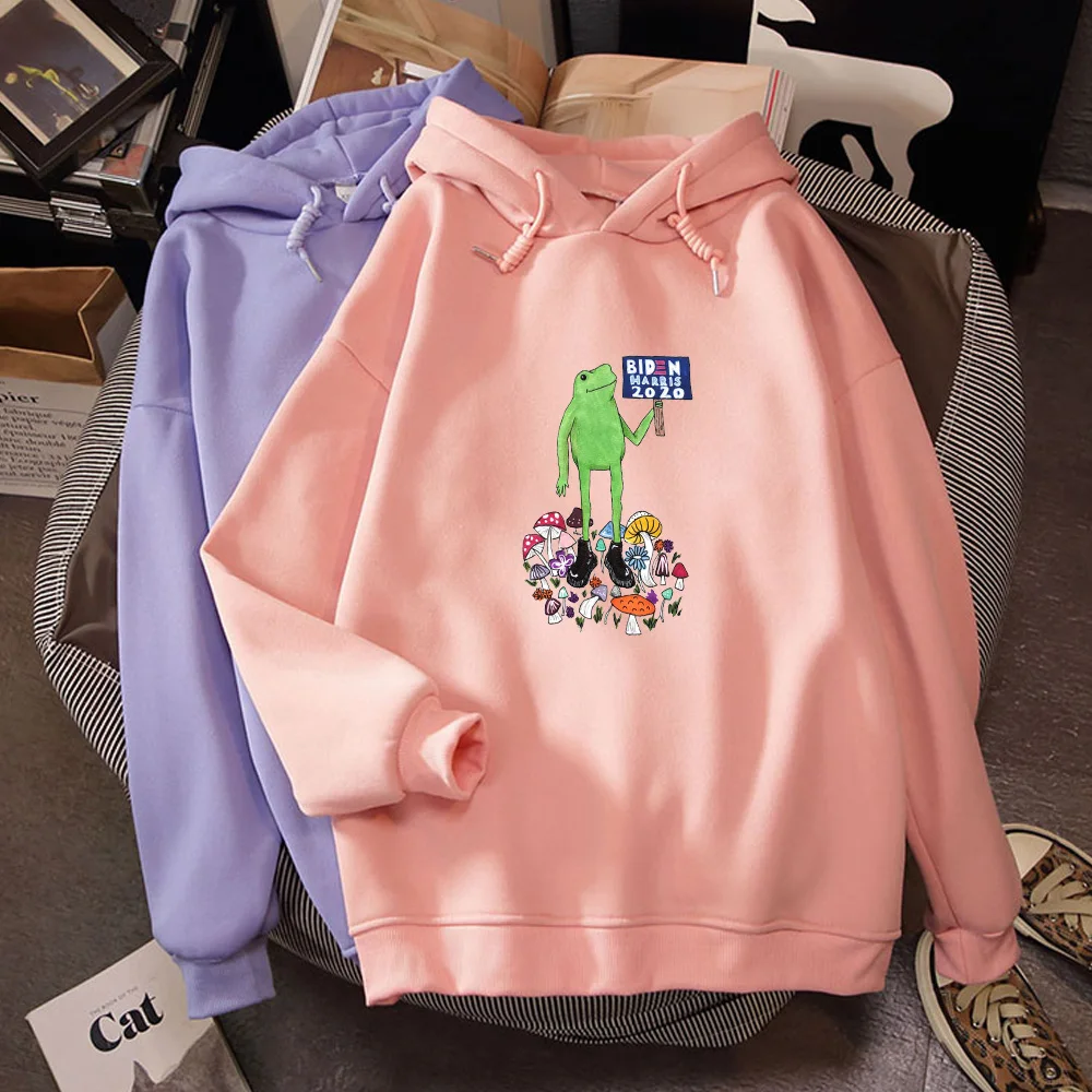 

Winter Letter Frog Printed Oversized Sweatshirt Women Hoodies Harajuku Warm Hoodie Pullover Pink Womens Korean Style Streetwear