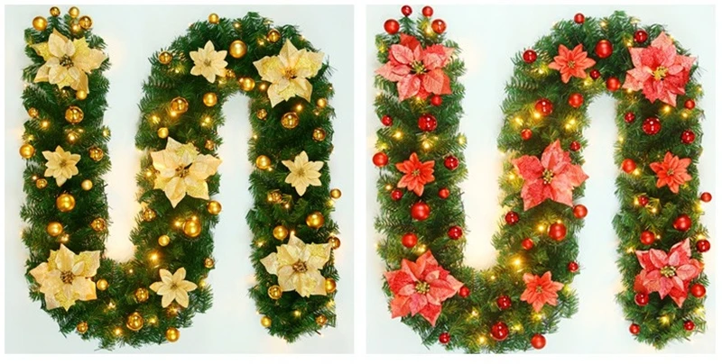 2.7M Christmas LED Garland Decoration Wreath LED Rattan Garland Decorative Green Christmas Artificial Xmas Tree Rattan Banner