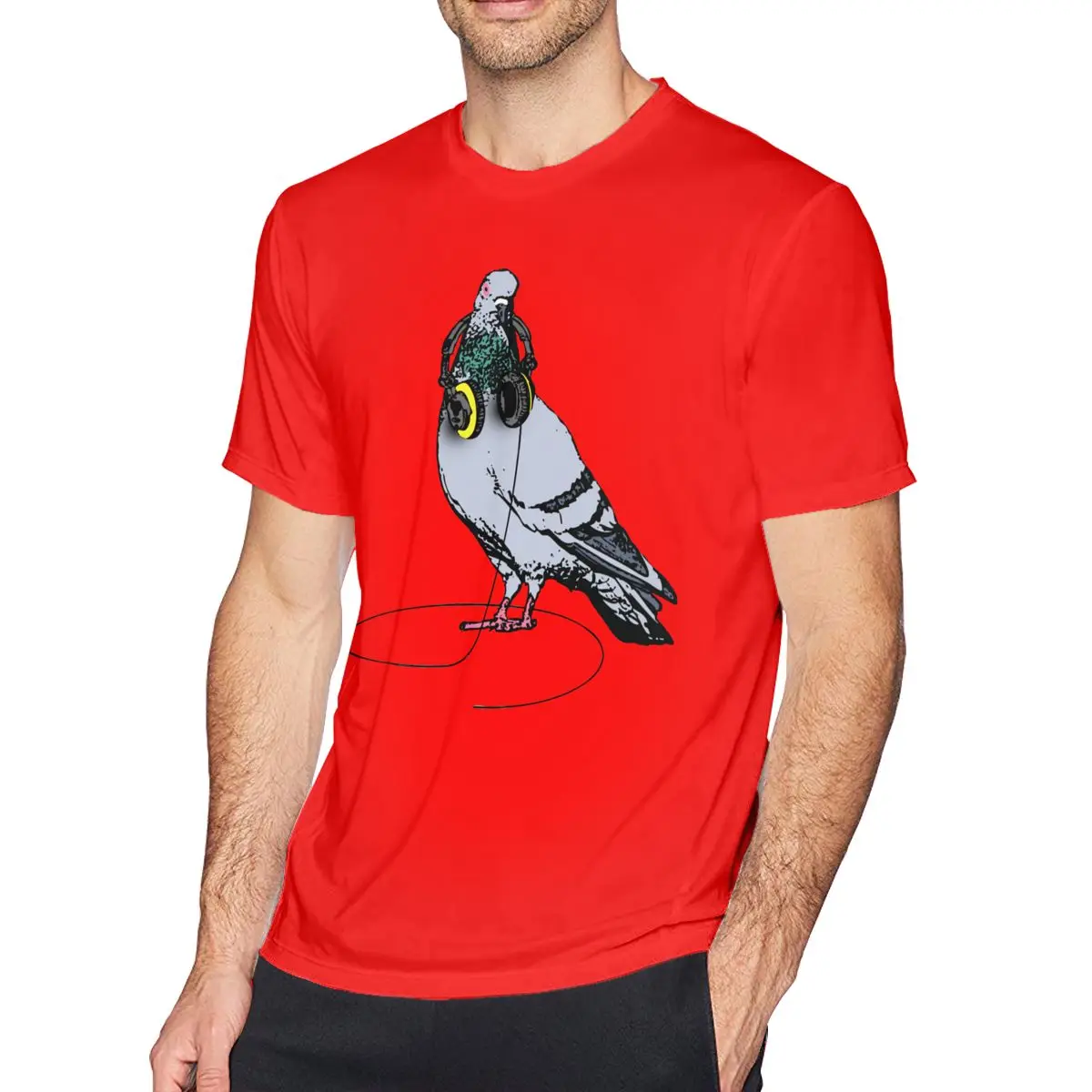 Футболка Techno, футболка Techno Pigeon, милая Мужская футболка, графическая хлопковая футболка с коротким рукавом, модная футболка большого размера - Цвет: Red