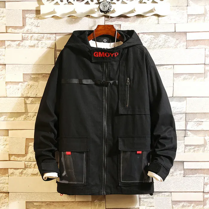 New Fashion Autumn Cotton Hooded Jackets Men Casual Coats Nice Hip Hop Streetwear Male Jacket Solid Color Jacket Coat Outwear - Цвет: Черный