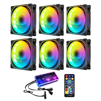 

COOLMOON RGB Computer Case Fan, 12cm Mute Multi-Layer Light+Music Controller Remote Control Computer Cooling Fan CPU Fan (6 Pcs)