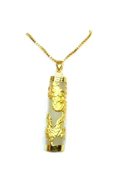

LETSFUN Fine Jewelry Pure 999 24K Yellow Gold White Jade 3D Dragon Column Pendant Free Shipping