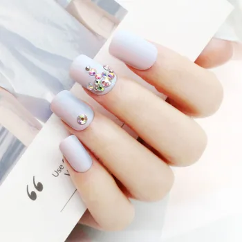

24Pcs Rhinestone Wedding False Nails Transparent GlitterDesigned Square Full Short Fake Nails Bride