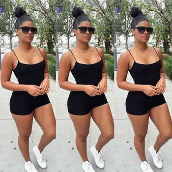 

Hot Summer Women Playsuits Strappy Backless Bodycon Slim Jumpsuit Shorts Casual Sleeveless Solid Color Playsuits Short Jumpsuit