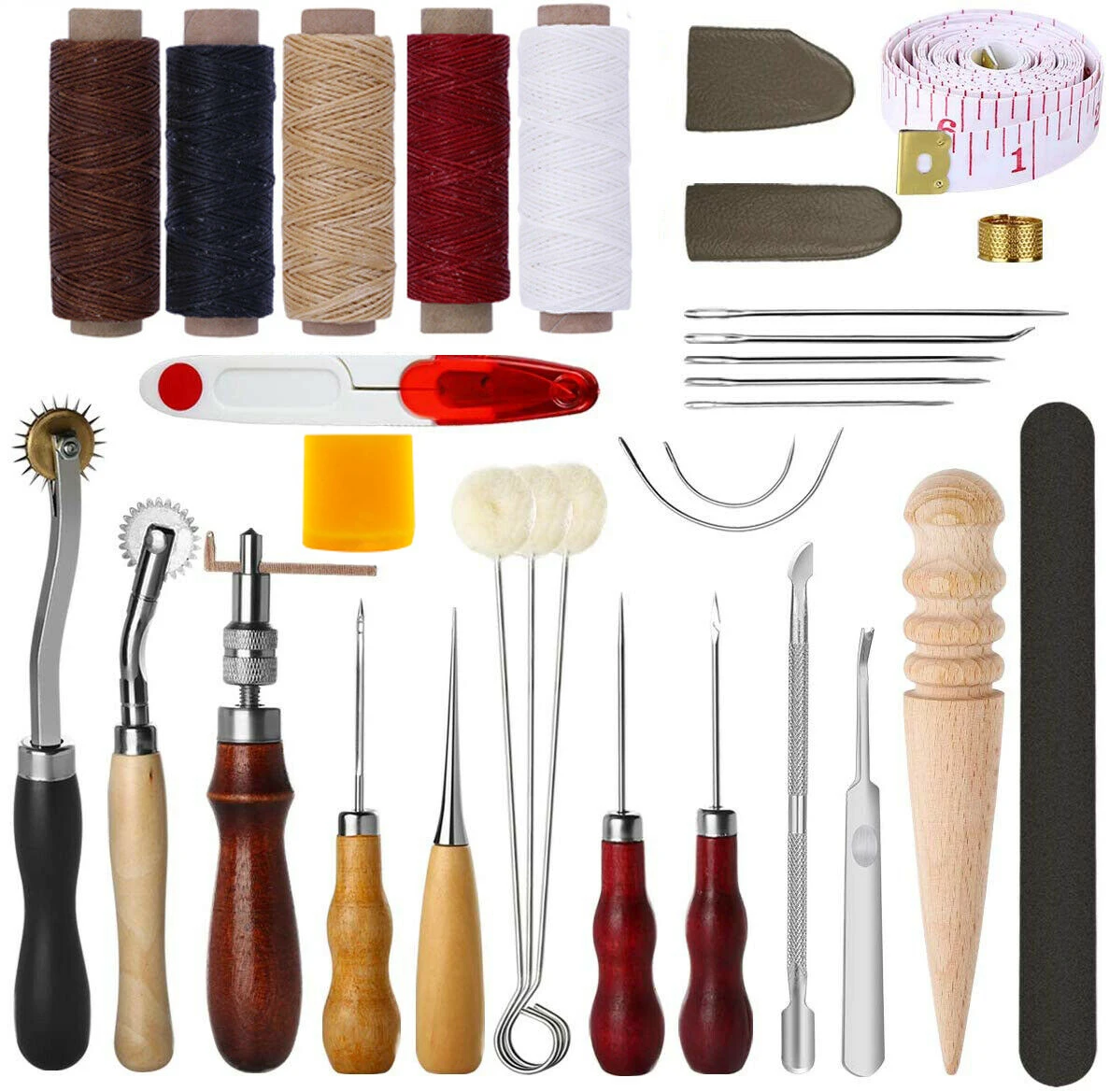 

31 Pcs DIY Leather Craft Tools Hand Stitching Tool Set Groover Awl Waxed Thread Thimble Kit Leather Sewing Tools