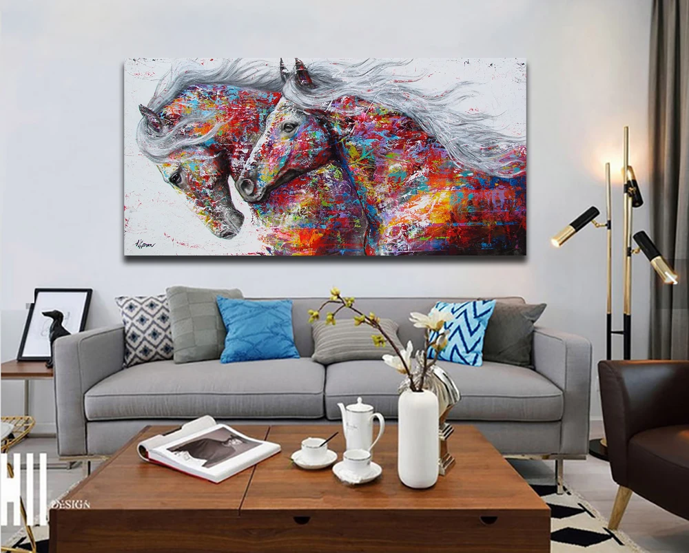Абстрактное настенное искусство, лошадь настенное искусство, поп-арт смешная красочная лошадь животное печать постеры на холсте живопись гостиной Декор дома Dec