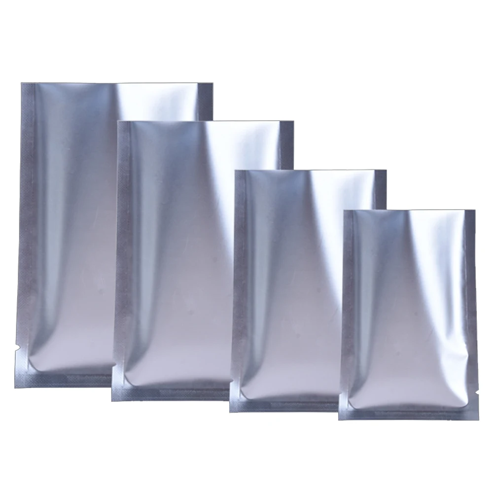 100Pcs Matte Silver Open Top Aluminum Foil Bag Tear Notch Heat Vacuum Seal Candy Tea Ground Coffee Powder Bean Package Pouches