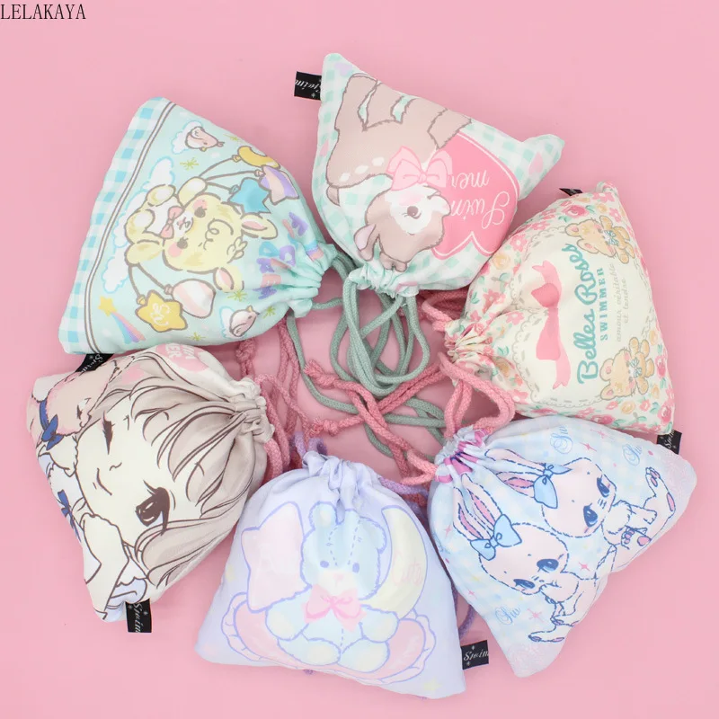 

18*18CM Cute Bear Totoro Unicorn Cartoon Drawstring Bag Action Figure Printed Polyester Bundle Pocket Unisex Storage Handbag New