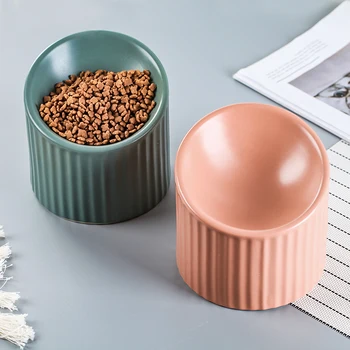 

Ceramic Tilted Elevated Cat Dog Bowl Raised Cat Food Water Bowl Dish no spill Pet Comfort Feeding Bowls