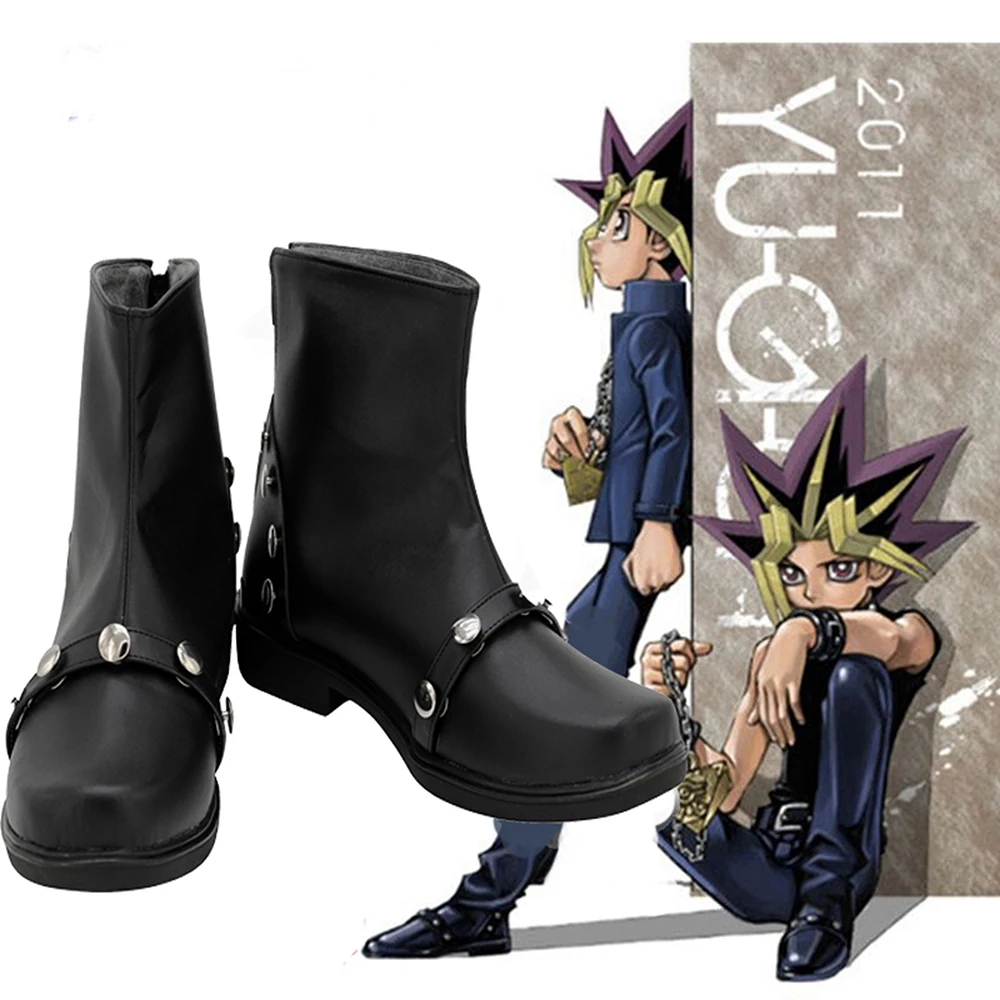 Duel Monsters Yugi Muto Cosplay Boots Black Shoes Custom Made Any Size for Boys and Girls