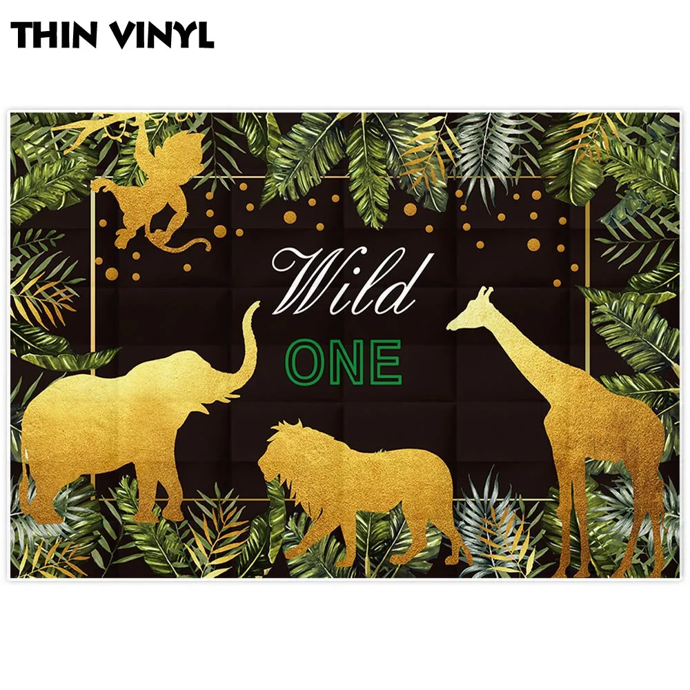 Allenjoy Wild One праздничные баннеры абстракция золотой слон лев тропические листья обои день рождения сафари Econ полиэфирный фон