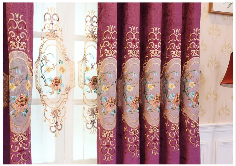 purple curtain Высококачественная шелковая вышитая Роскошная штора в европейском стиле для ливеринга, занавески с бисером и тюлем по индивидуальному заказу - Цвет: purple curtain